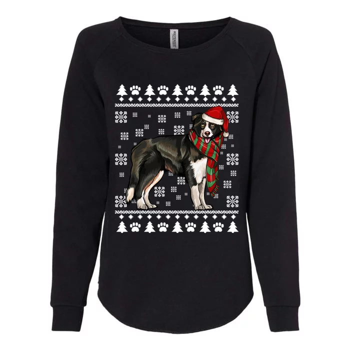 Border Collie Dog Santa Hat Xmas Ugly Christmas Gift Womens California Wash Sweatshirt