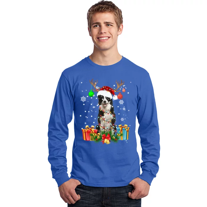 Border Collie Dog Tree Christmas Lights Ugly Xmas Sweater Gift Long Sleeve Shirt