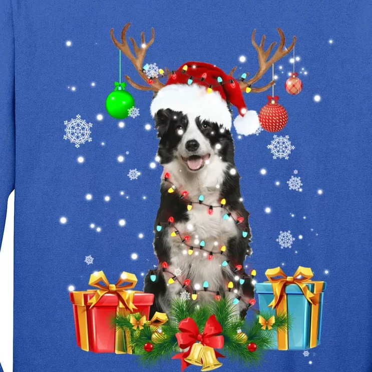 Border Collie Dog Tree Christmas Lights Ugly Xmas Sweater Gift Long Sleeve Shirt