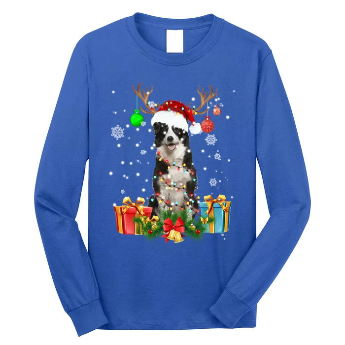 Border Collie Dog Tree Christmas Lights Ugly Xmas Sweater Gift Long Sleeve Shirt