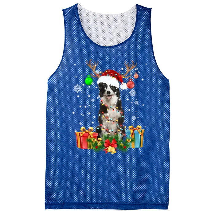 Border Collie Dog Tree Christmas Lights Ugly Xmas Sweater Gift Mesh Reversible Basketball Jersey Tank