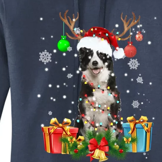 Border Collie Dog Tree Christmas Lights Ugly Xmas Sweater Gift Women's Pullover Hoodie