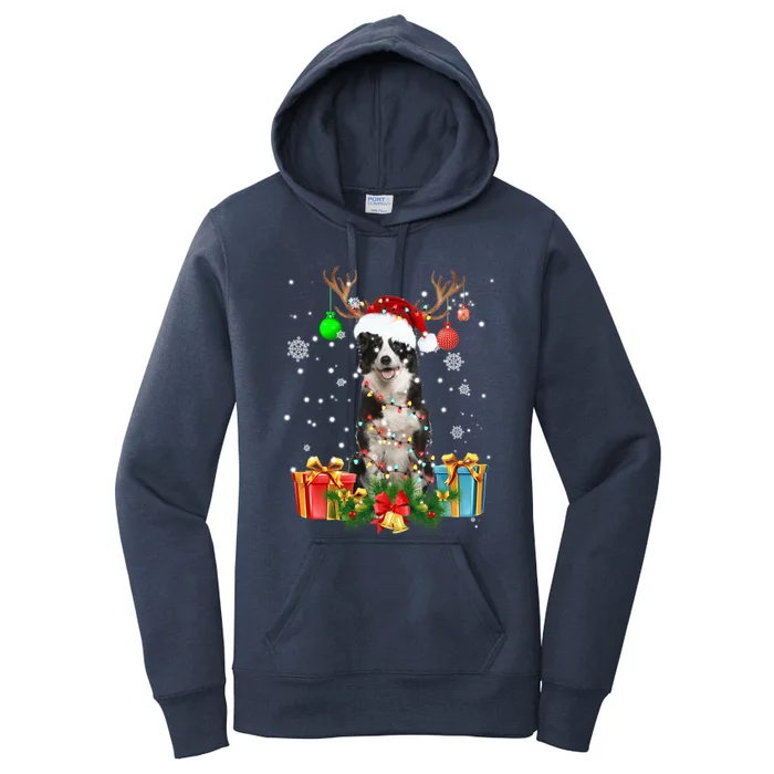 Border Collie Dog Tree Christmas Lights Ugly Xmas Sweater Gift Women's Pullover Hoodie