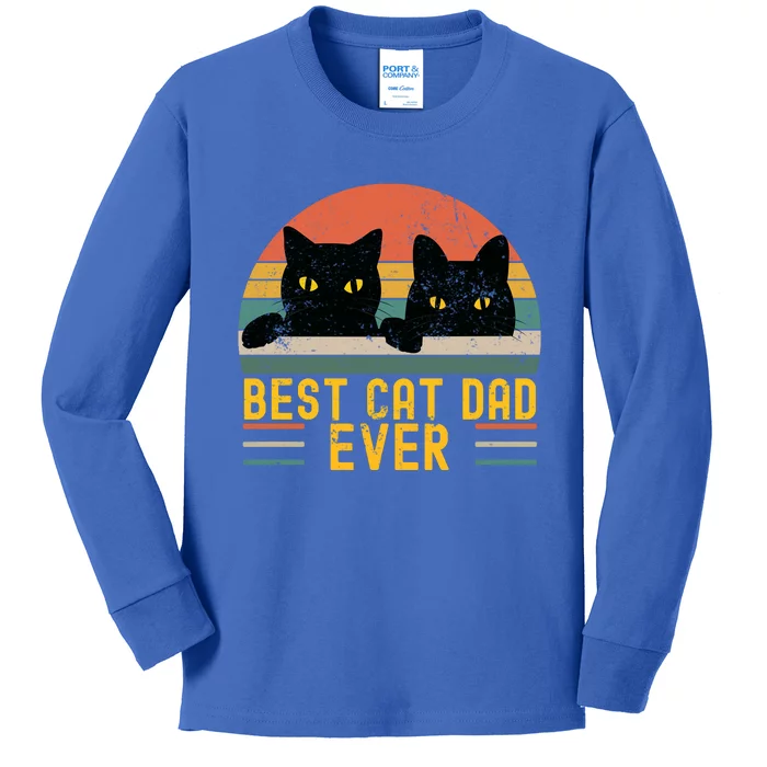 Best Cat Dad Ever Vintage Retro Style Black Cats Lover Kids Long Sleeve Shirt