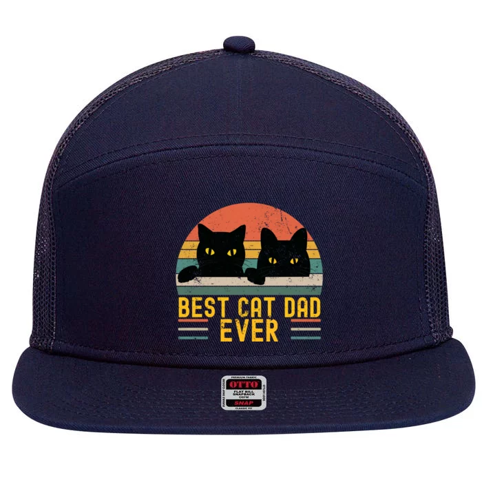 Best Cat Dad Ever Vintage Retro Style Black Cats Lover 7 Panel Mesh Trucker Snapback Hat