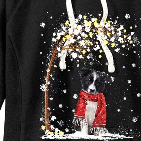 Border Collie Dog Tree Christmas Snow Pajama Xmas Dog Lover Cool Gift Women's Fleece Hoodie