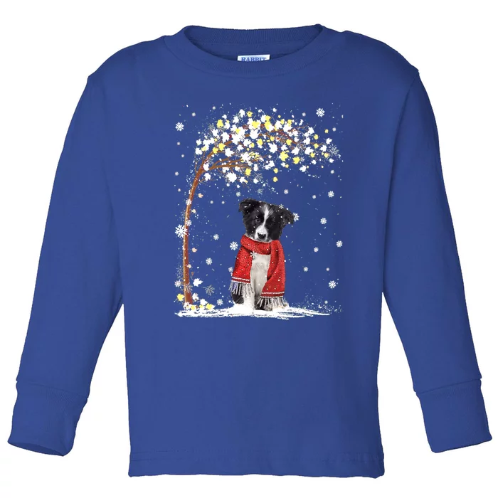 Border Collie Dog Tree Christmas Snow Pajama Xmas Dog Lover Cool Gift Toddler Long Sleeve Shirt