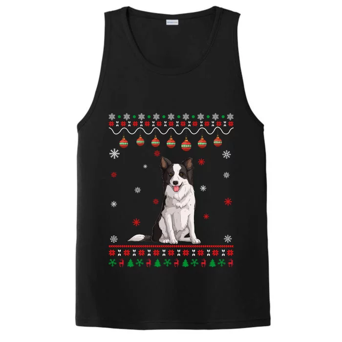 Border Collie Dog Ugly Xmas Design Matching Ugly Christmas Gift Performance Tank