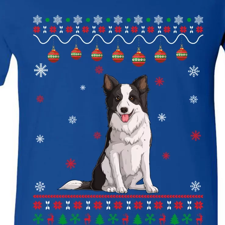 Border Collie Dog Ugly Xmas Design Matching Ugly Christmas Gift V-Neck T-Shirt