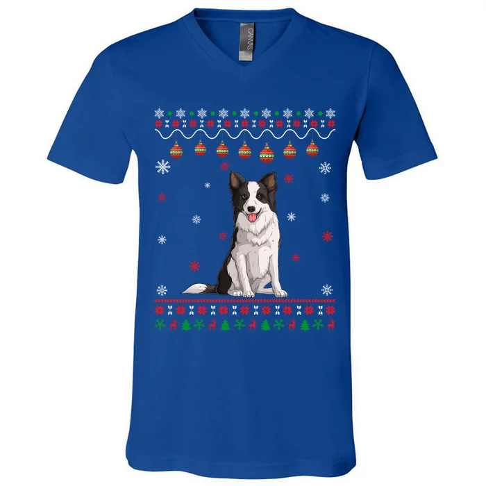 Border Collie Dog Ugly Xmas Design Matching Ugly Christmas Gift V-Neck T-Shirt