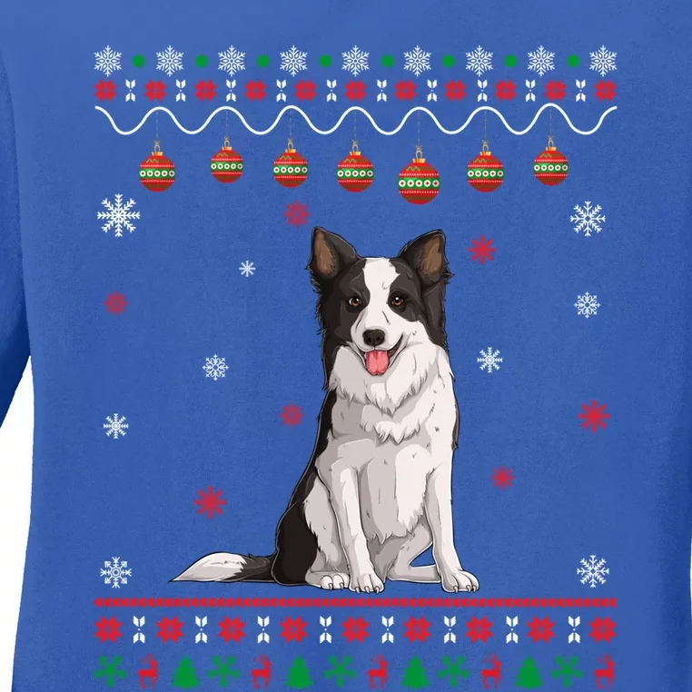 Border Collie Dog Ugly Xmas Design Matching Ugly Christmas Gift Ladies Long Sleeve Shirt