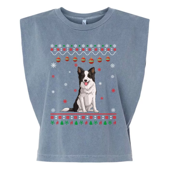 Border Collie Dog Ugly Xmas Design Matching Ugly Christmas Gift Garment-Dyed Women's Muscle Tee