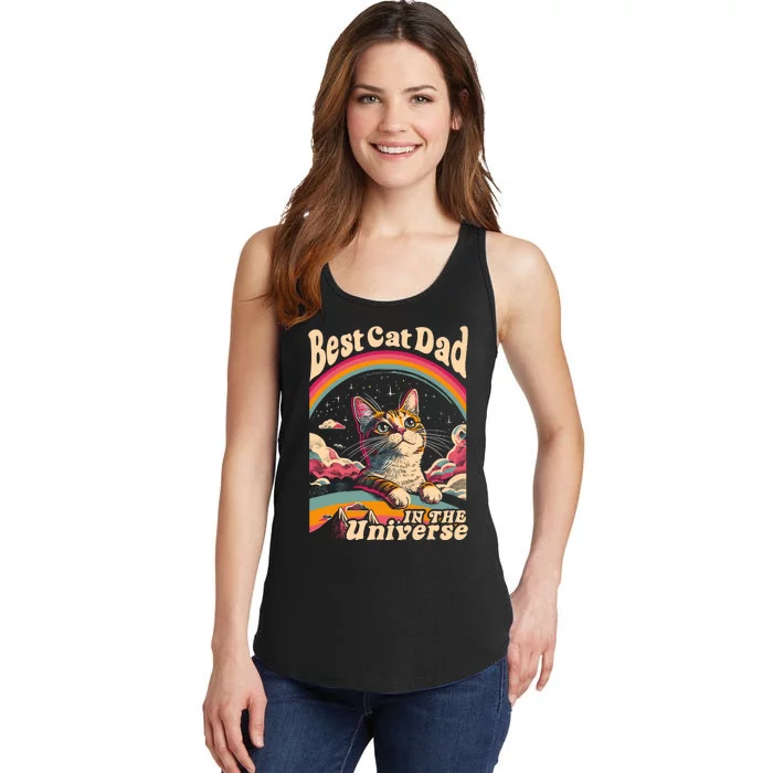 Best Cat Dad In The Universe 60s 70s Hippie Aesthetic Ladies Essential Tank