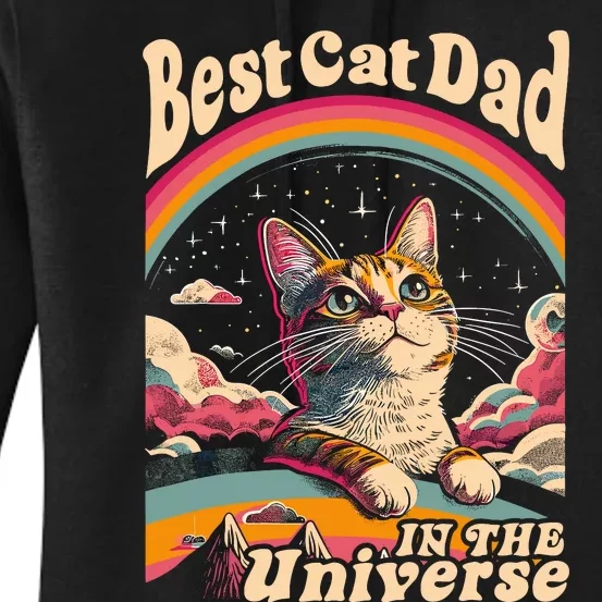 Best Cat Dad In The Universe 60s 70s Hippie Aesthetic Women's Pullover Hoodie