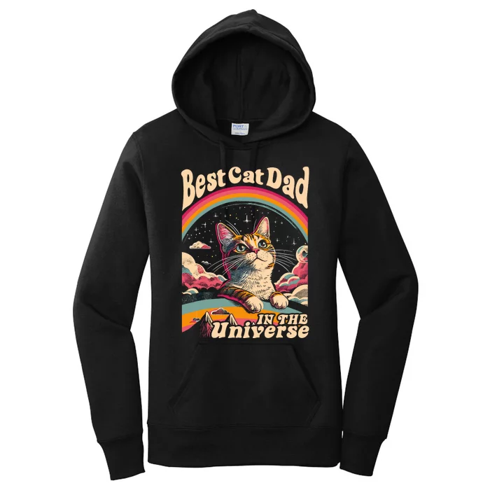 Best Cat Dad In The Universe 60s 70s Hippie Aesthetic Women's Pullover Hoodie