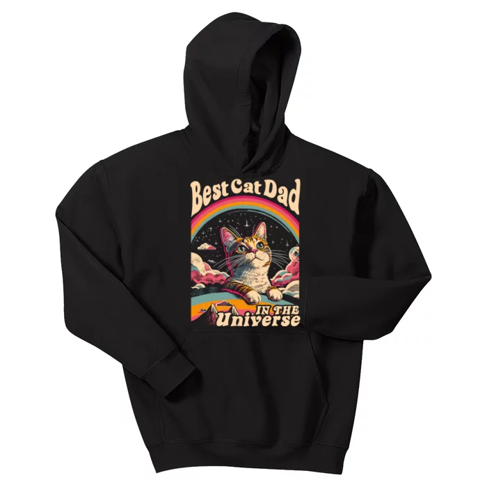 Best Cat Dad In The Universe 60s 70s Hippie Aesthetic Kids Hoodie