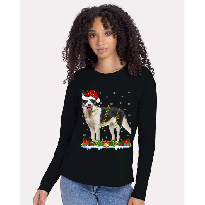 Border Collie Dog Xmas Lights Santa Border Collie Christmas Gift Womens Cotton Relaxed Long Sleeve T-Shirt