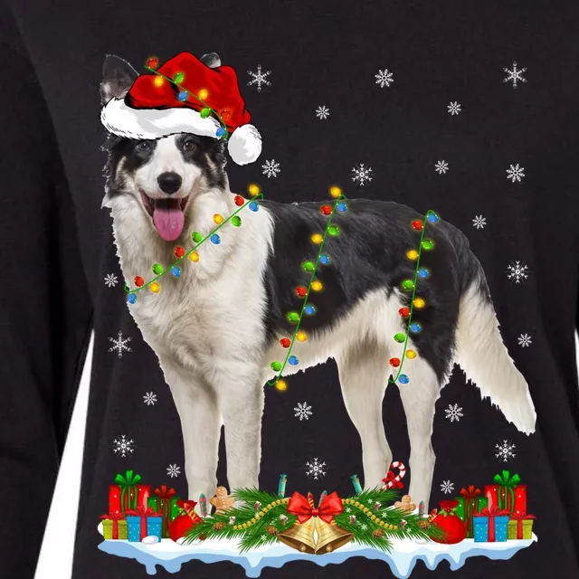 Border Collie Dog Xmas Lights Santa Border Collie Christmas Gift Womens Cotton Relaxed Long Sleeve T-Shirt