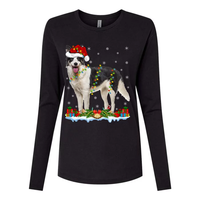 Border Collie Dog Xmas Lights Santa Border Collie Christmas Gift Womens Cotton Relaxed Long Sleeve T-Shirt