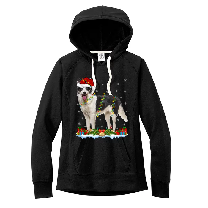 Border Collie Dog Xmas Lights Santa Border Collie Christmas Gift Women's Fleece Hoodie