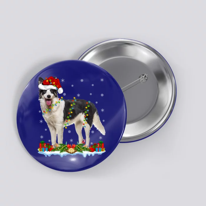 Border Collie Dog Xmas Lights Santa Border Collie Christmas Gift Button