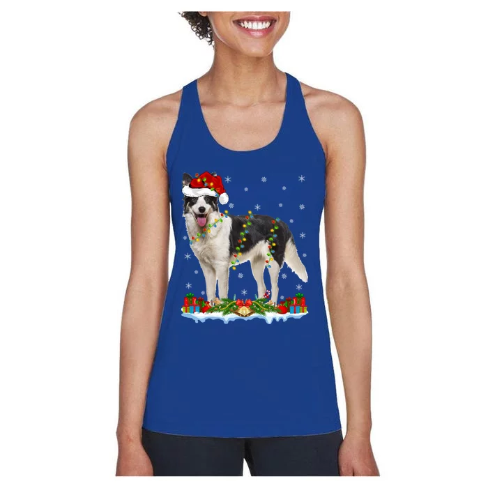 Border Collie Dog Xmas Lights Santa Border Collie Christmas Gift Women's Racerback Tank