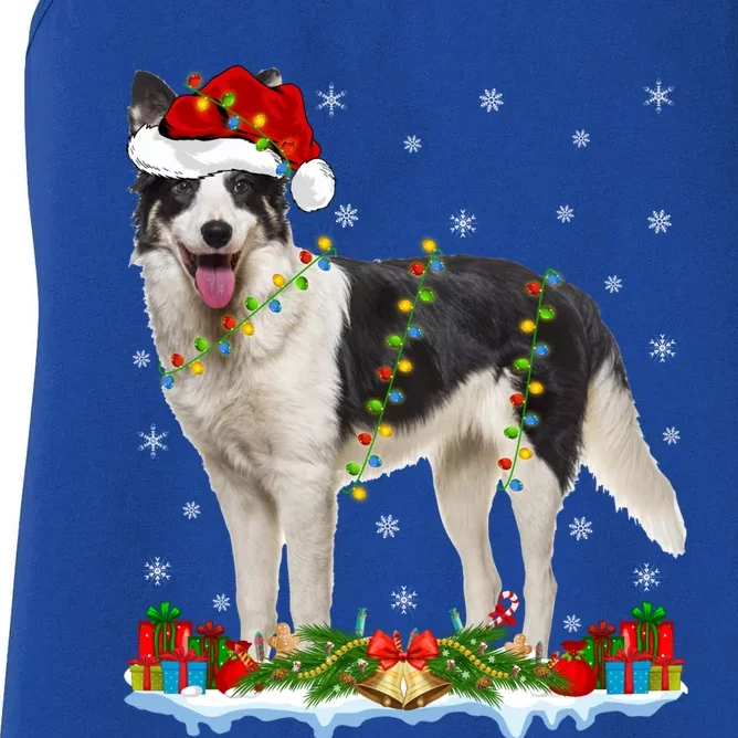 Border Collie Dog Xmas Lights Santa Border Collie Christmas Gift Women's Racerback Tank