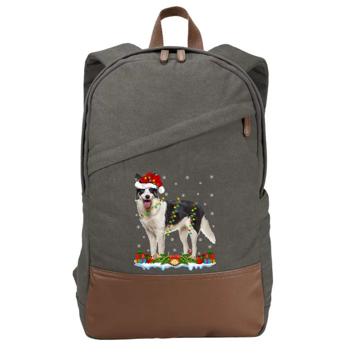 Border Collie Dog Xmas Lights Santa Border Collie Christmas Gift Cotton Canvas Backpack