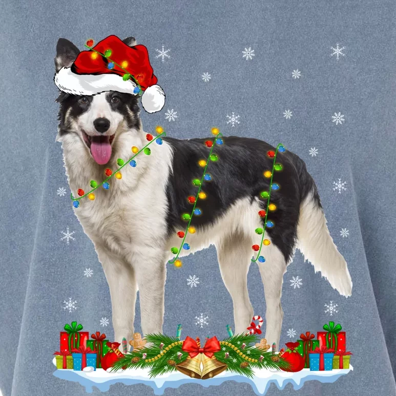 Border Collie Dog Xmas Lights Santa Border Collie Christmas Gift Garment-Dyed Women's Muscle Tee