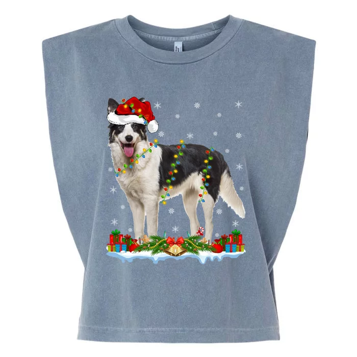 Border Collie Dog Xmas Lights Santa Border Collie Christmas Gift Garment-Dyed Women's Muscle Tee