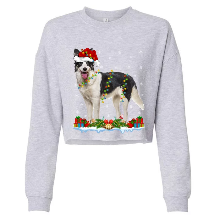 Border Collie Dog Xmas Lights Santa Border Collie Christmas Gift Cropped Pullover Crew