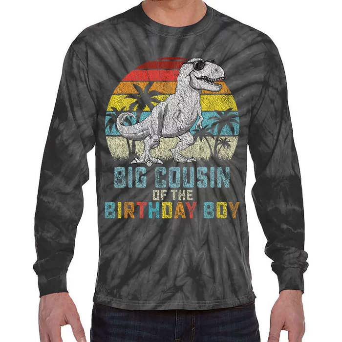 Big Cousin Dinosaur Of The Birthday Matching Family Tie-Dye Long Sleeve Shirt