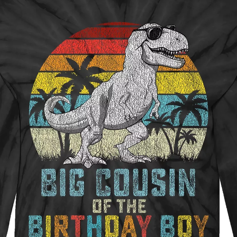 Big Cousin Dinosaur Of The Birthday Matching Family Tie-Dye Long Sleeve Shirt