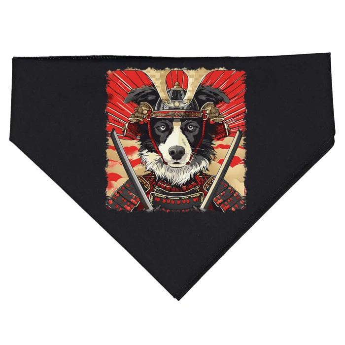 Border Collie Dog Japanese Art Samurai Ukiyo.E Vintage USA-Made Doggie Bandana