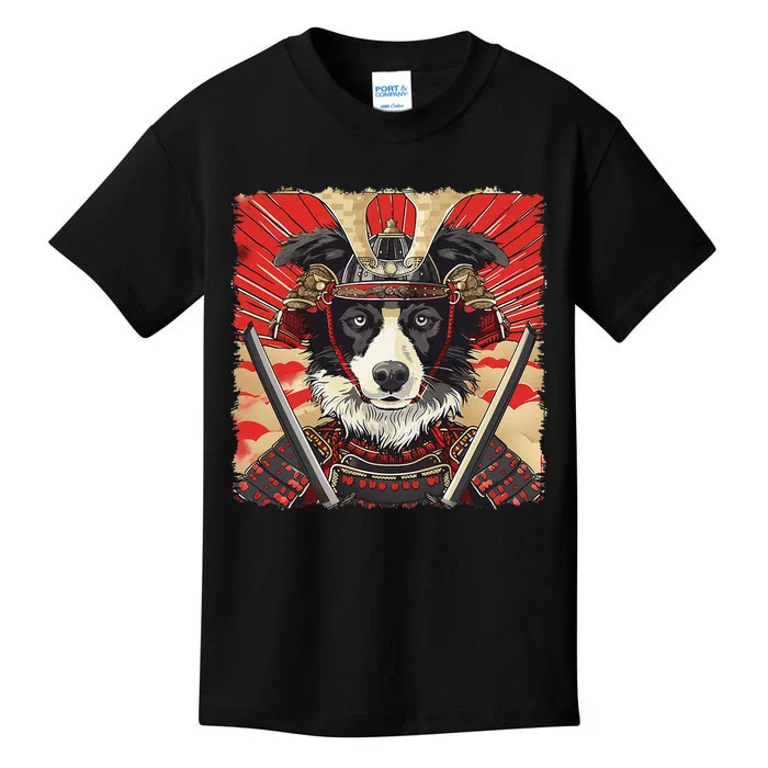 Border Collie Dog Japanese Art Samurai Ukiyo.E Vintage Kids T-Shirt