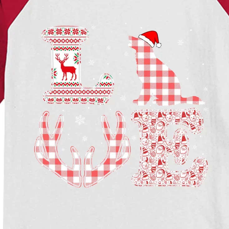 Border Collie Dog Xmas Red Plaid Reindeer Ugly Christmas Gift Kids Colorblock Raglan Jersey