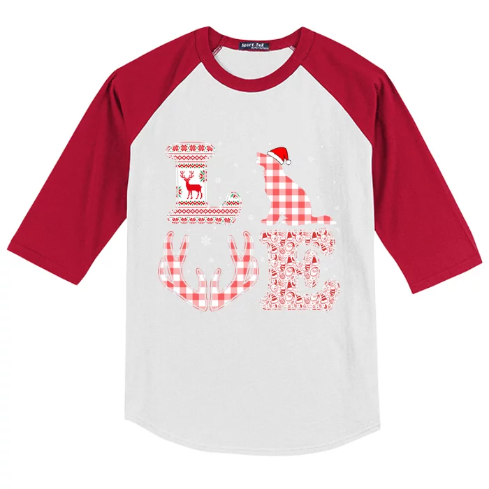 Border Collie Dog Xmas Red Plaid Reindeer Ugly Christmas Gift Kids Colorblock Raglan Jersey