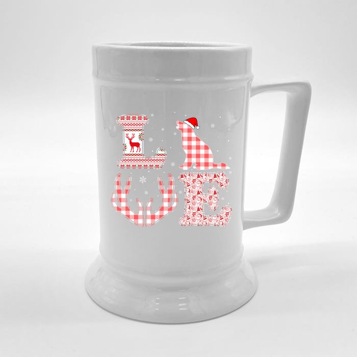 Border Collie Dog Xmas Red Plaid Reindeer Ugly Christmas Gift Front & Back Beer Stein