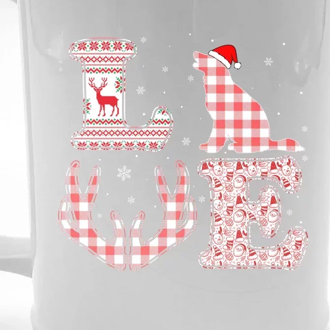 Border Collie Dog Xmas Red Plaid Reindeer Ugly Christmas Gift Front & Back Beer Stein