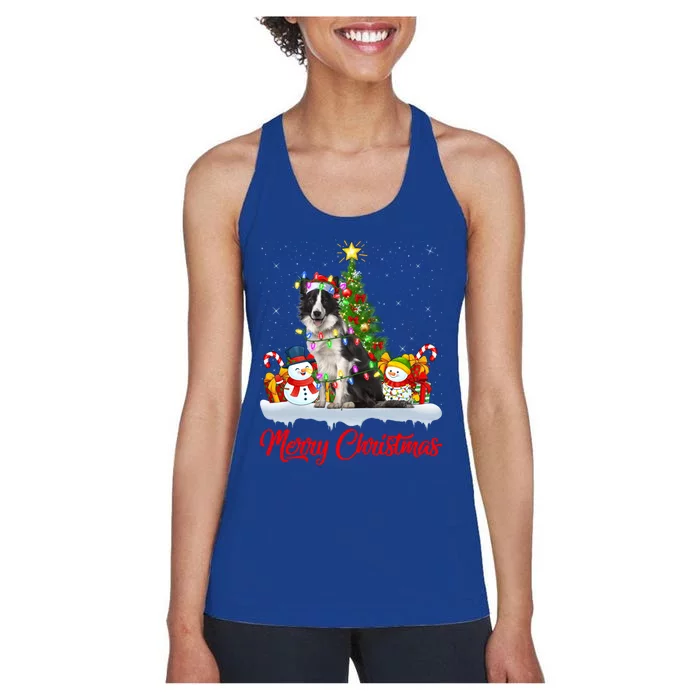 Border Collie Dog Xmas Tree Lighting Border Collie Christmas Gift Women's Racerback Tank