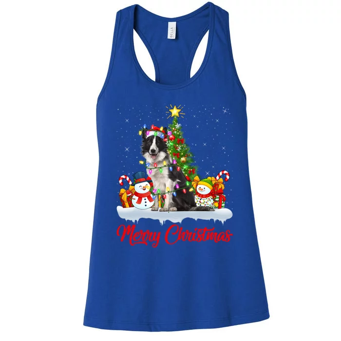 Border Collie Dog Xmas Tree Lighting Border Collie Christmas Gift Women's Racerback Tank