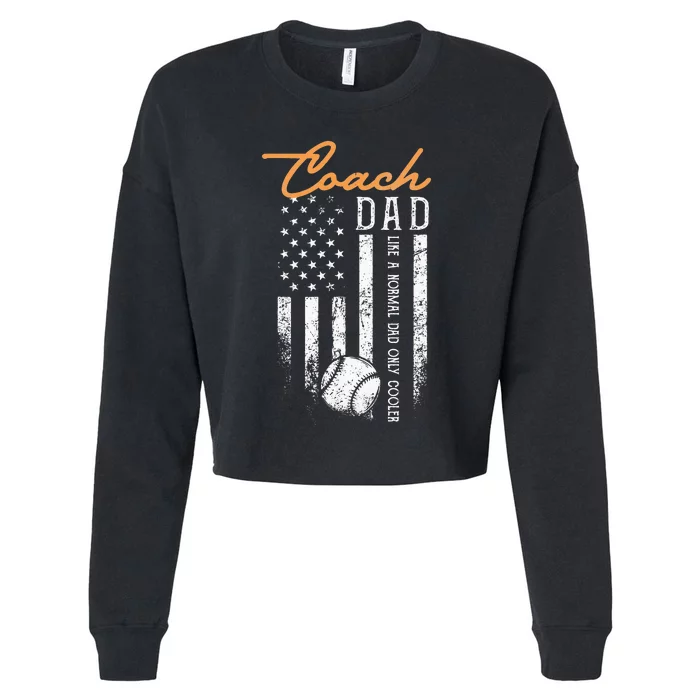 Baseball Coach Dad Like A Normal Dad Only Cooler USA Flag Cropped Pullover Crew