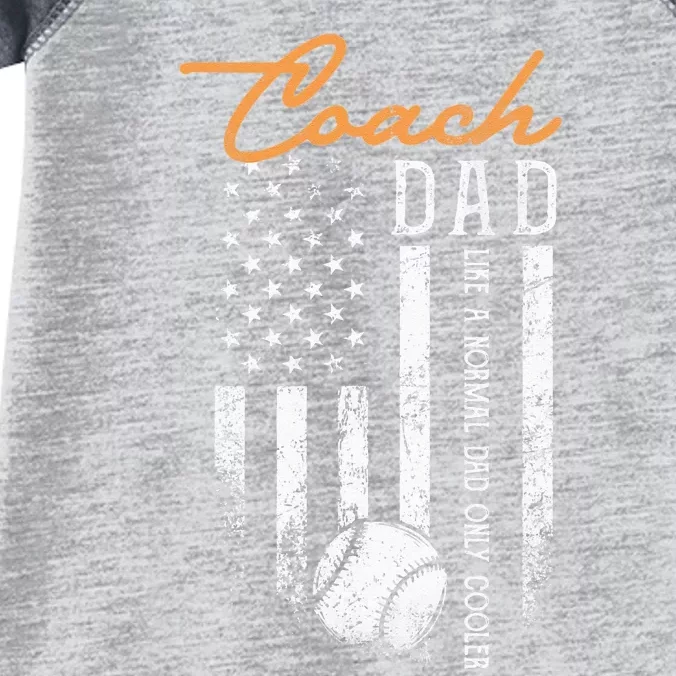 Baseball Coach Dad Like A Normal Dad Only Cooler USA Flag Infant Baby Jersey Bodysuit