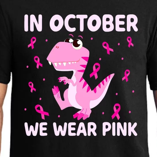 Breast Cancer Dinosaur In October We Wear Pink Boys Pajama Set