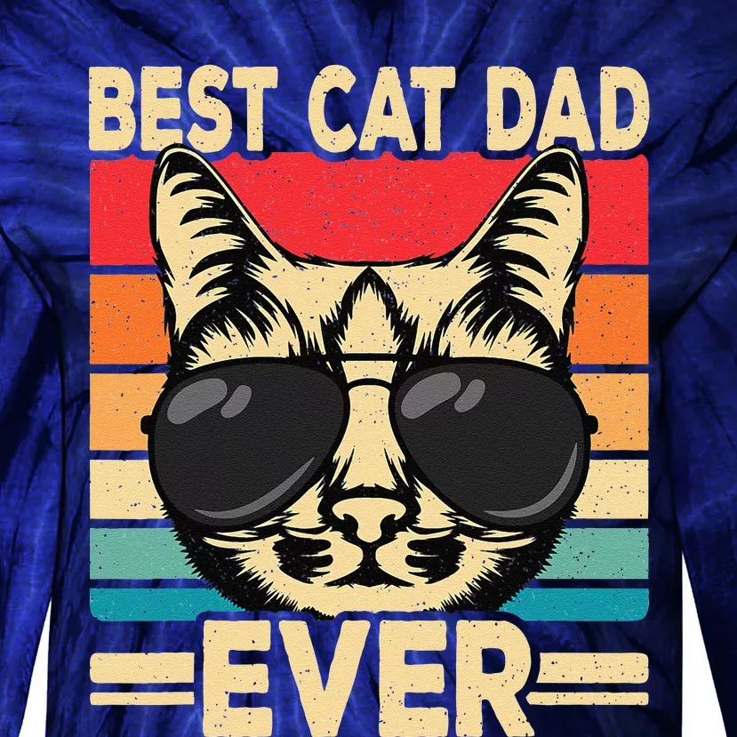 Best Cat Dad Ever Funny Cat Lover Retro Cat Tie-Dye Long Sleeve Shirt