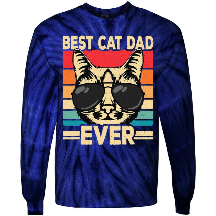 Best Cat Dad Ever Funny Cat Lover Retro Cat Tie-Dye Long Sleeve Shirt