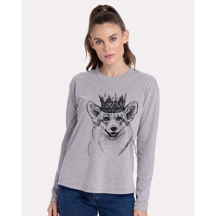 British Corgi Dog Queen Crown Queens Platinum Jubilee Women Womens Cotton Relaxed Long Sleeve T-Shirt