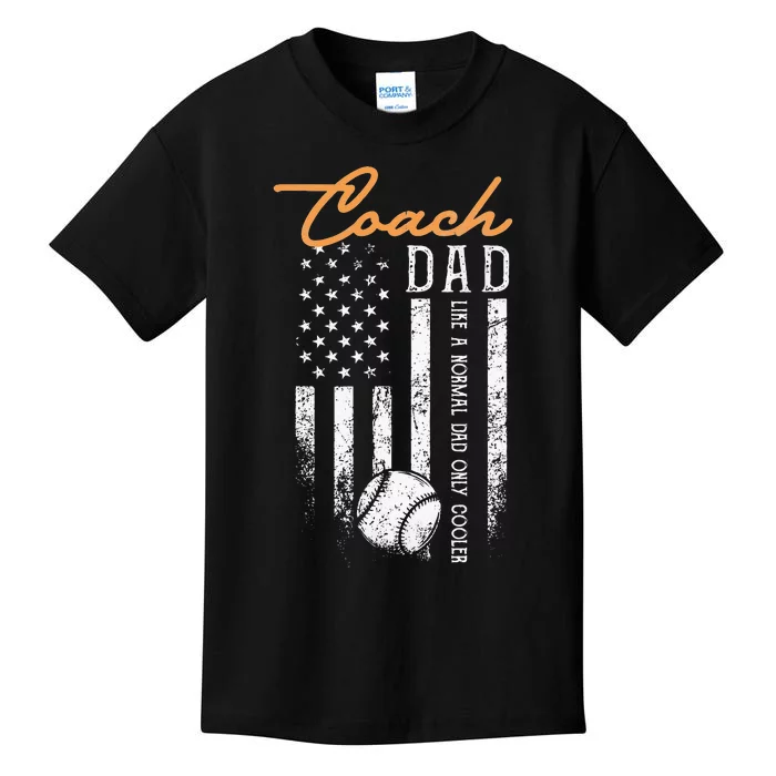 Baseball Coach Dad Like A Normal Dad Only Cooler USA Flag Kids T-Shirt