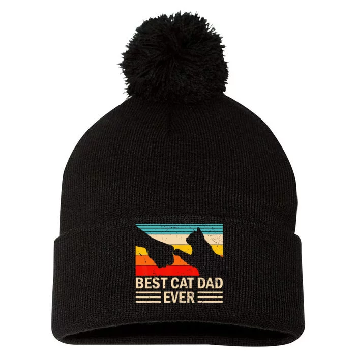 Best Cat Dad Ever Funny Vintage Cat Daddy Pom Pom 12in Knit Beanie