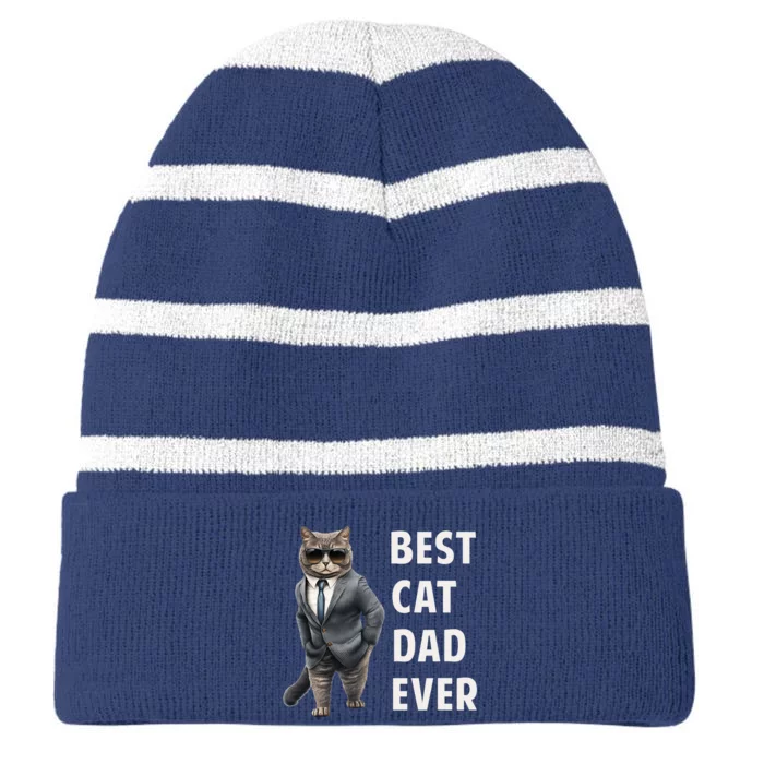 Best Cad Dad Ever Cool Father Cat Daddy Striped Beanie with Solid Band